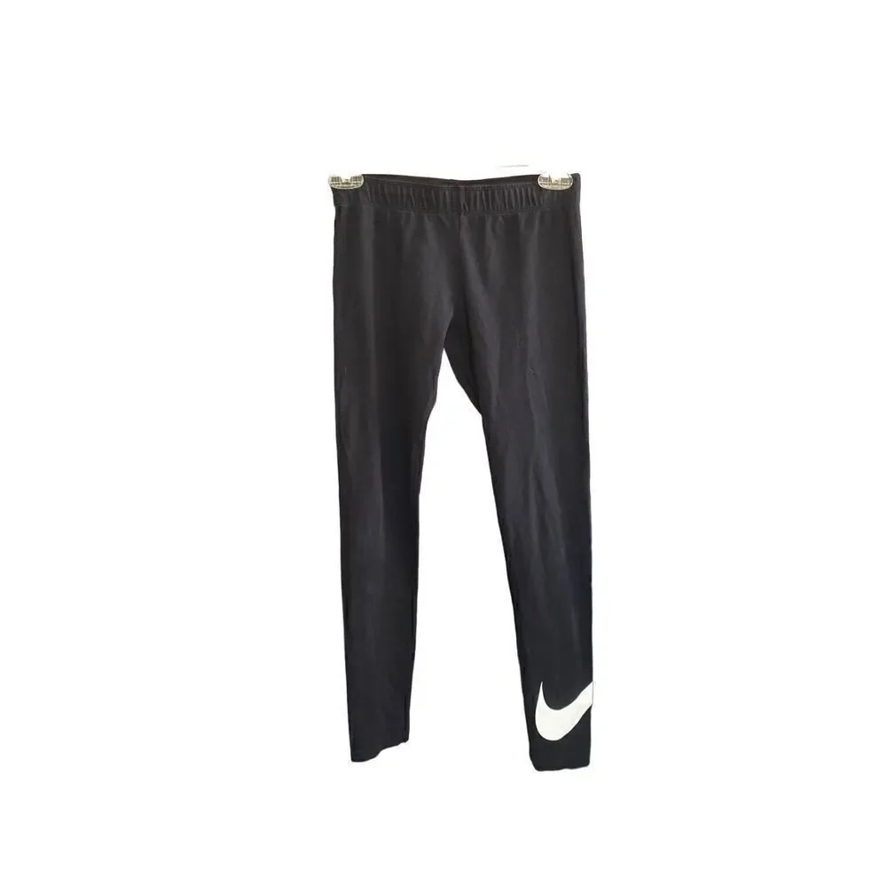 Nike girls, black elastic waist logo leggings, size large